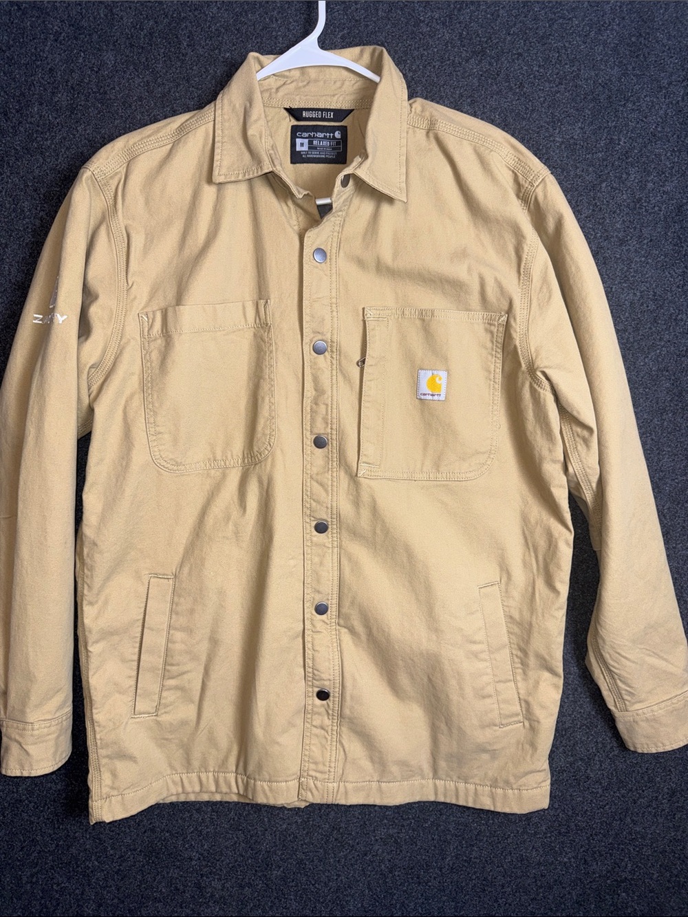 Carhartt Men's Beige/Tan Rugged Flex Fleece Lined Button-Front Jacket Medium